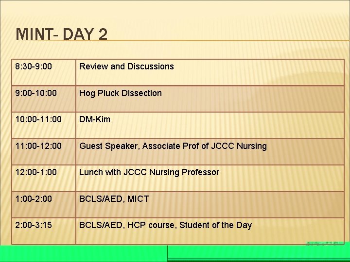 MINT- DAY 2 8: 30 -9: 00 Review and Discussions 9: 00 -10: 00