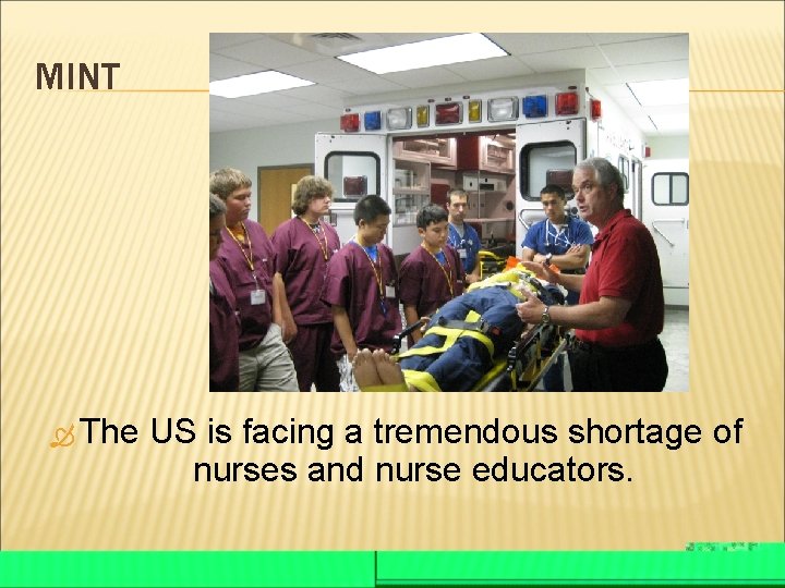 MINT The US is facing a tremendous shortage of nurses and nurse educators. 