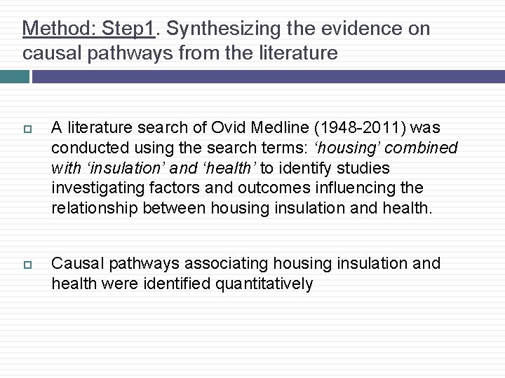 Method: Step 1. Synthesizing the evidence on causal pathways from the literature A literature