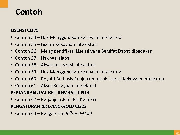 Contoh LISENSI CI 275 • Contoh 54 – Hak Menggunakan Kekayaan Intelektual • Contoh