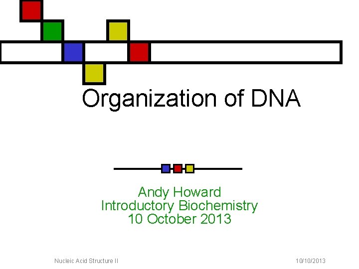 Organization of DNA Andy Howard Introductory Biochemistry 10 October 2013 Nucleic Acid Structure II