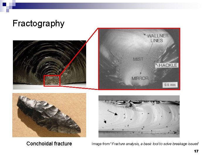 Fractography Conchoidal fracture Image from "Fracture analysis, a basic tool to solve breakage issues"