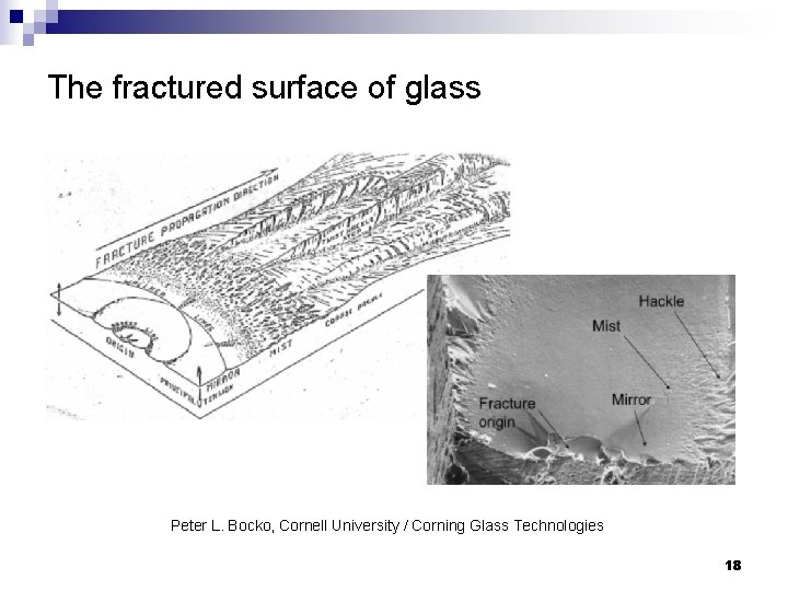 The fractured surface of glass Peter L. Bocko, Cornell University / Corning Glass Technologies