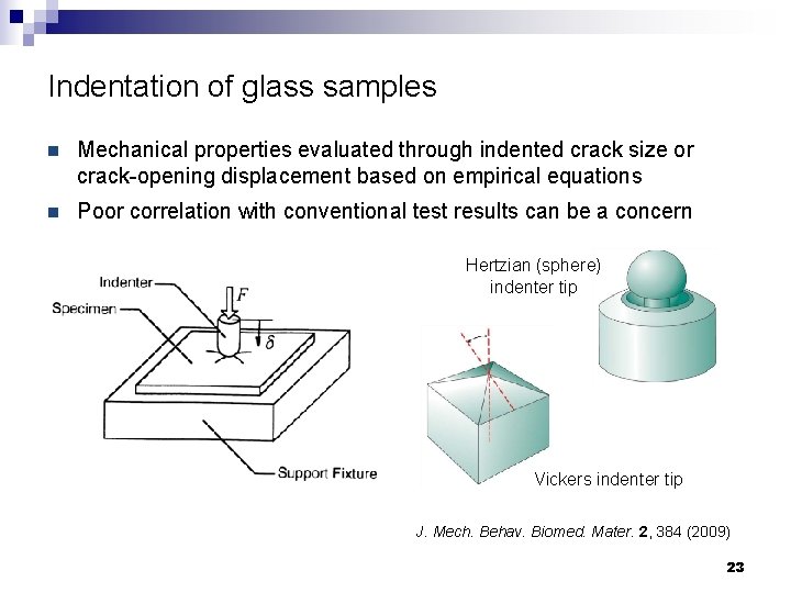 Indentation of glass samples n Mechanical properties evaluated through indented crack size or crack-opening