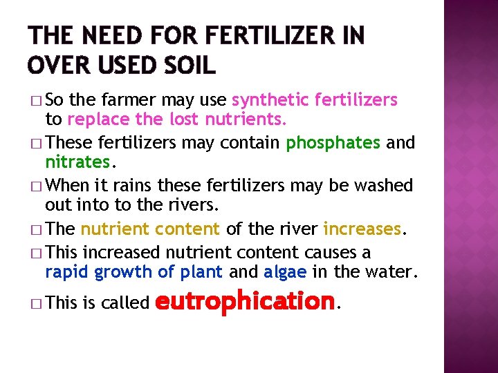 THE NEED FOR FERTILIZER IN OVER USED SOIL � So the farmer may use THE NEED FOR FERTILIZER IN OVER USED SOIL � So the farmer may use