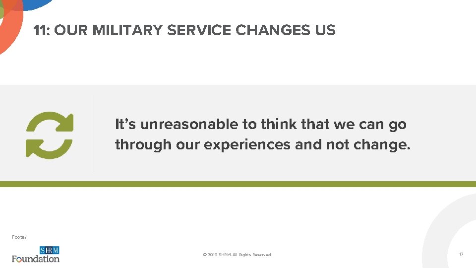 11: OUR MILITARY SERVICE CHANGES US It’s unreasonable to think that we can go