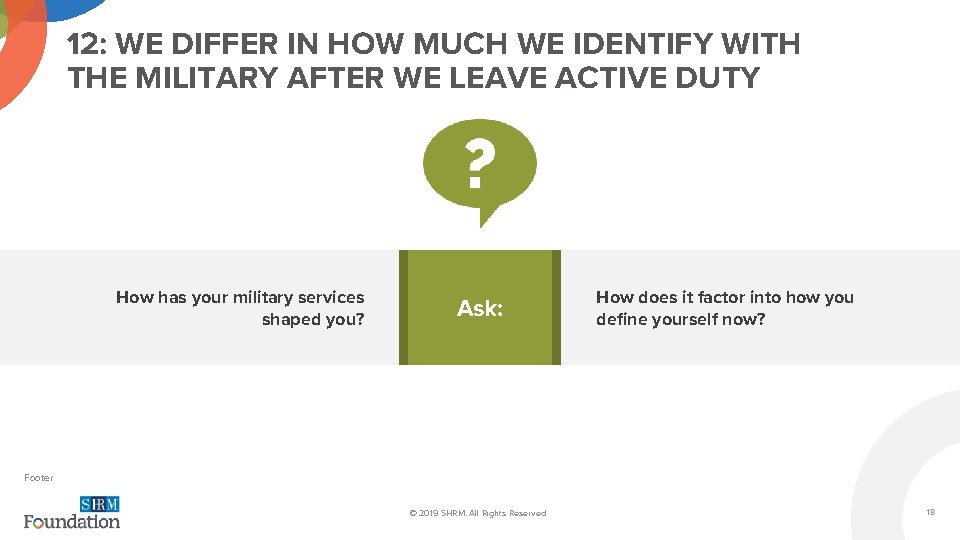 12: WE DIFFER IN HOW MUCH WE IDENTIFY WITH THE MILITARY AFTER WE LEAVE