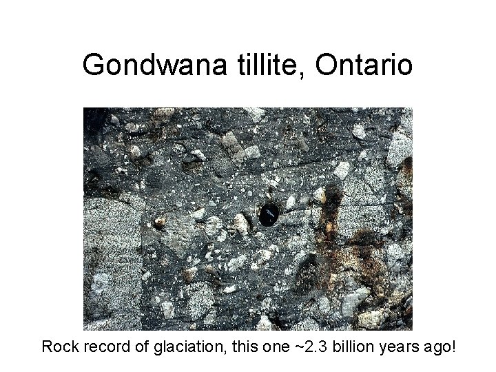 Gondwana tillite, Ontario Rock record of glaciation, this one ~2. 3 billion years ago!