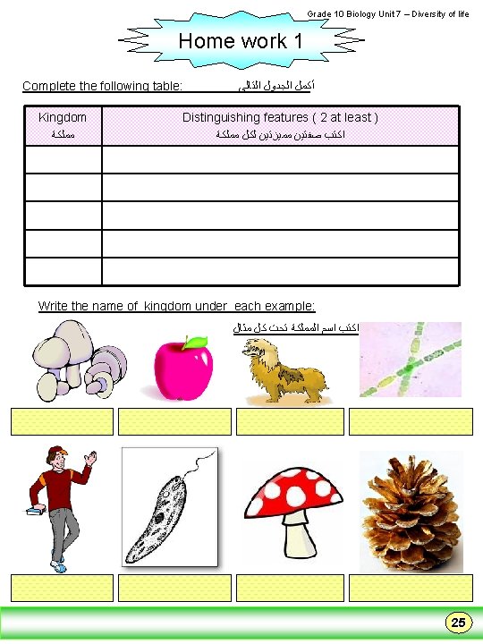  Grade 10 Biology Unit 7 – Diversity of life Home work 1 Complete