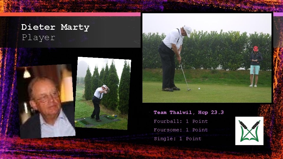 Dieter Marty Player Team Thalwil, Hcp 23. 3 Fourball: 1 Point Foursome: 1 Point