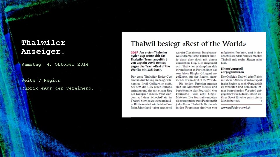 Thalwiler Anzeiger. Samstag, 4. Oktober 2014 Seite 7 Region Rubrik «Aus den Vereinen» .