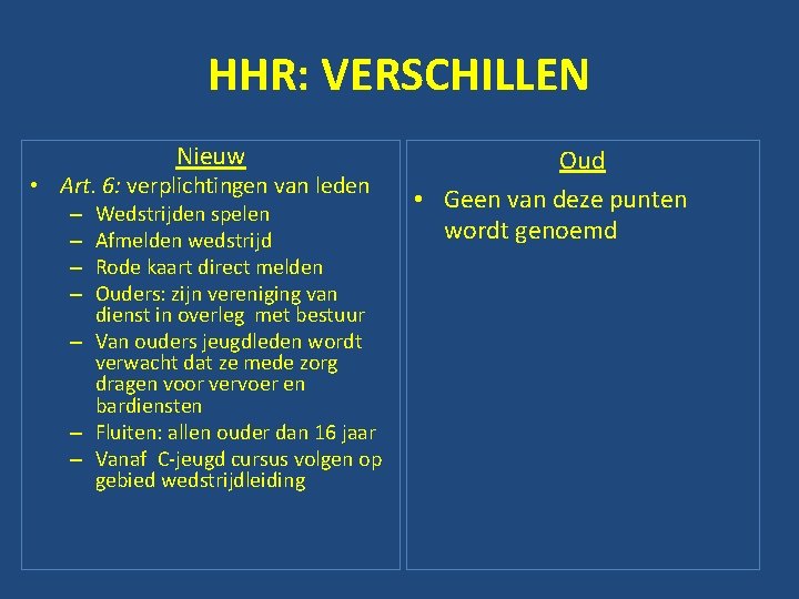 HHR: VERSCHILLEN Nieuw • Art. 6: verplichtingen van leden Wedstrijden spelen Afmelden wedstrijd Rode