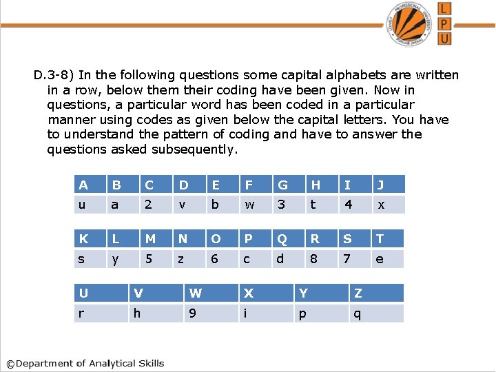 D. 3 -8) In the following questions some capital alphabets are written in a