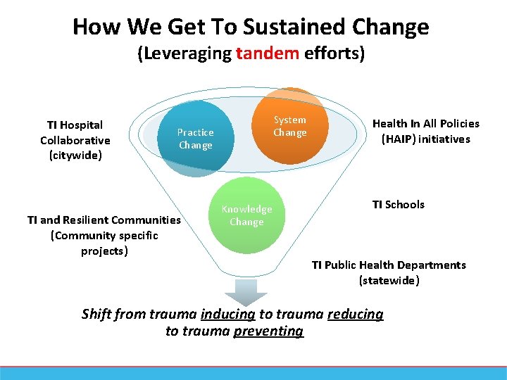 How We Get To Sustained Change (Leveraging tandem efforts) TI Hospital Collaborative (citywide) System