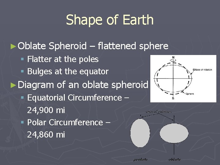Shape of Earth ► Oblate Spheroid – flattened sphere § Flatter at the poles