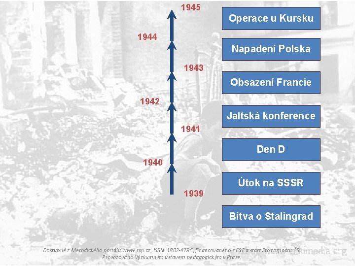 1945 Operace u Kursku 1944 Napadení Polska 1943 Obsazení Francie 1942 Jaltská konference 1941