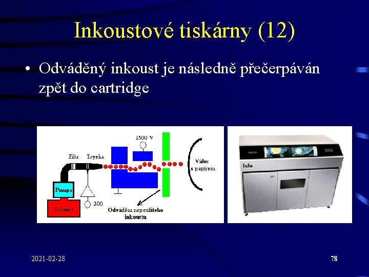 Inkoustové tiskárny (12) • Odváděný inkoust je následně přečerpáván zpět do cartridge 2021 -02