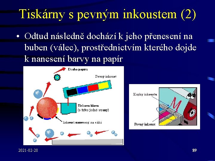 Tiskárny s pevným inkoustem (2) • Odtud následně dochází k jeho přenesení na buben