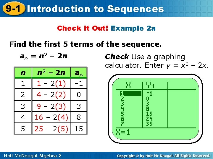9 -1 Introduction to Sequences Check It Out! Example 2 a Find the first