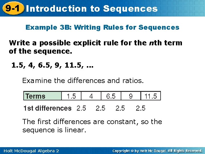 9 -1 Introduction to Sequences Example 3 B: Writing Rules for Sequences Write a