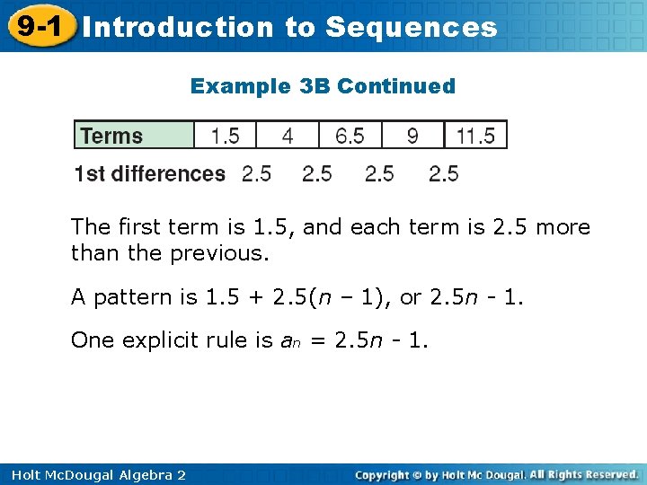 9 -1 Introduction to Sequences Example 3 B Continued The first term is 1.