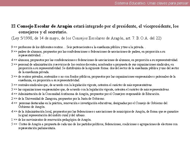 Sistema Educativo. Unas claves para pensar El Consejo Escolar de Aragón estará integrado por