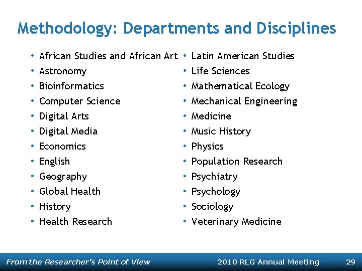 Methodology: Departments and Disciplines • • • African Studies and African Art • •