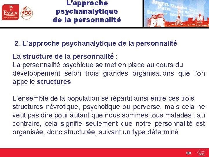 L’approche psychanalytique de la personnalité 2. L’approche psychanalytique de la personnalité La structure de