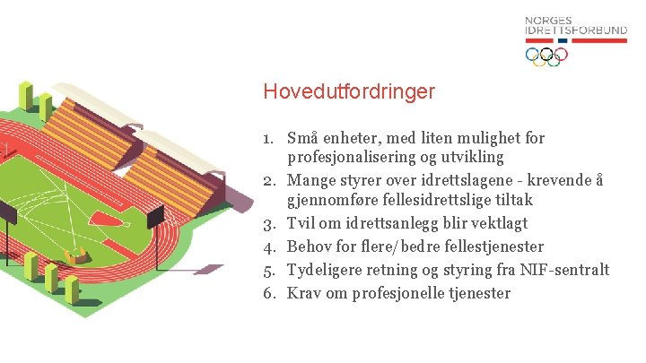 Hovedutfordringer 1. Små enheter, med liten mulighet for profesjonalisering og utvikling 2. Mange styrer