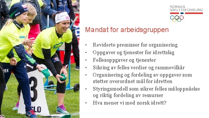 Mandat for arbeidsgruppen • • Reviderte premisser for organisering Oppgaver og tjenester for idrettslag