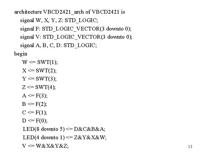 architecture VBCD 2421_arch of VBCD 2421 is signal W, X, Y, Z: STD_LOGIC; signal