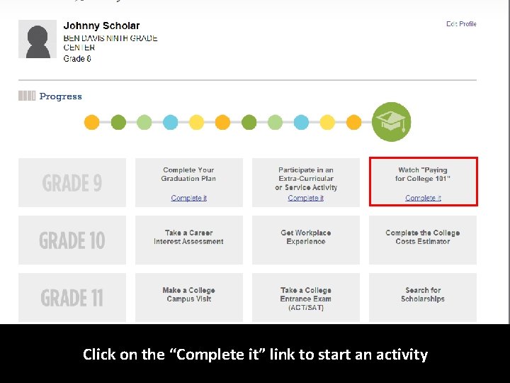 Click on the “Complete it” link to start an activity 