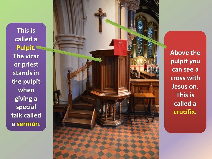 This is called a Pulpit. The vicar or priest stands in the pulpit when
