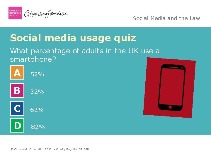 Social Media and the Law Social media usage quiz What percentage of adults in