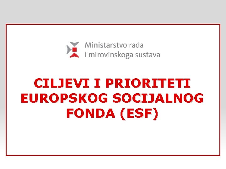 CILJEVI I PRIORITETI EUROPSKOG SOCIJALNOG FONDA (ESF) 