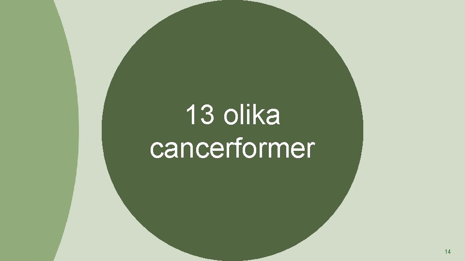 13 olika cancerformer 14 