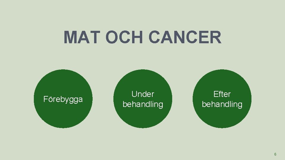 MAT OCH CANCER Förebygga Under behandling Efter behandling 6 