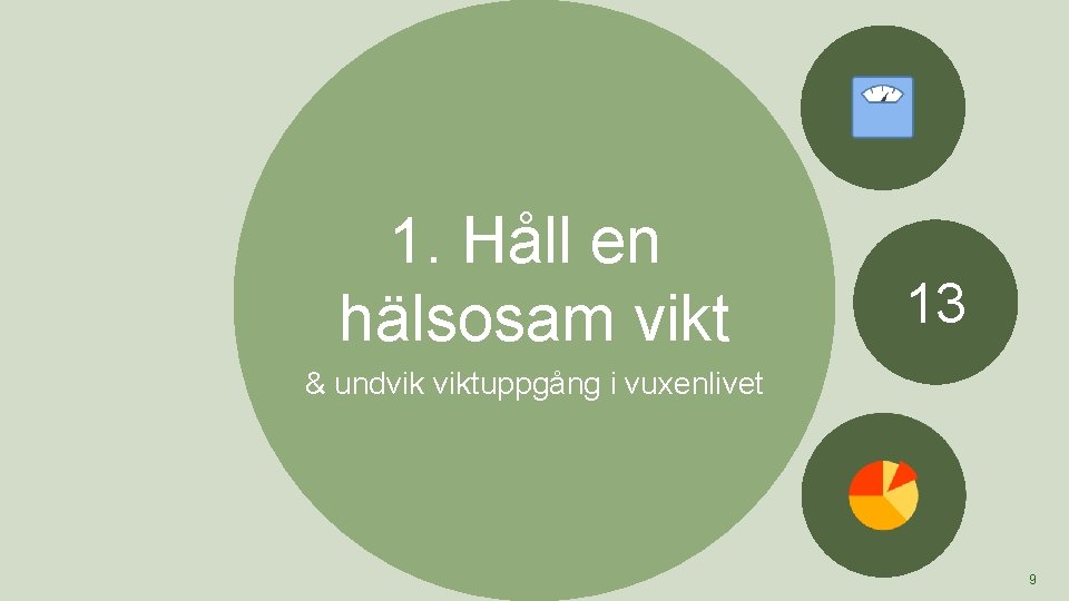 1. Håll en hälsosam vikt 13 & undvik viktuppgång i vuxenlivet 9 