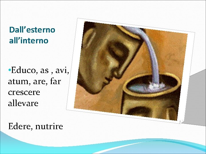 Dall’esterno all’interno • Educo, as , avi, atum, are, far crescere allevare Edere, nutrire