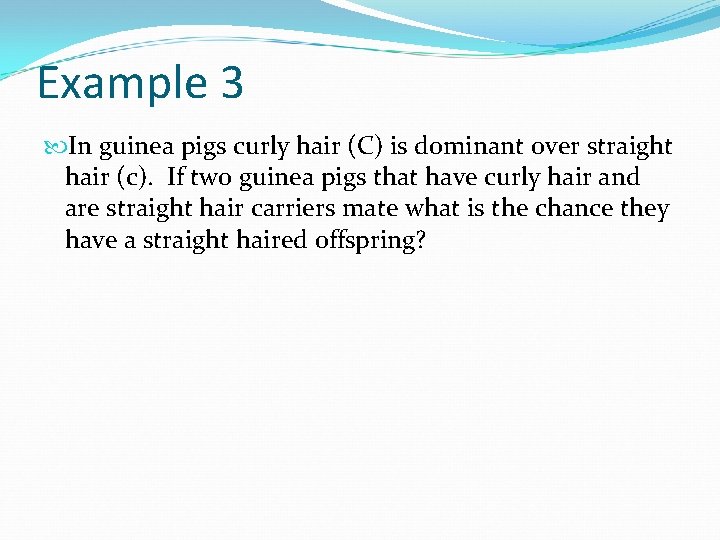 Example 3 In guinea pigs curly hair (C) is dominant over straight hair (c).