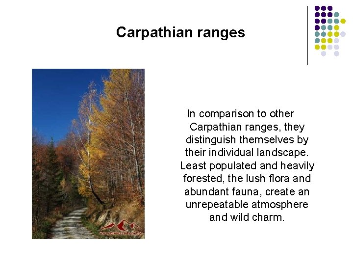 Carpathian ranges In comparison to other Carpathian ranges, they distinguish themselves by their individual