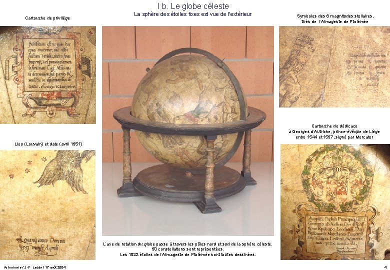 I b. Le globe céleste Cartouche de privilège La sphère des étoiles fixes est I b. Le globe céleste Cartouche de privilège La sphère des étoiles fixes est