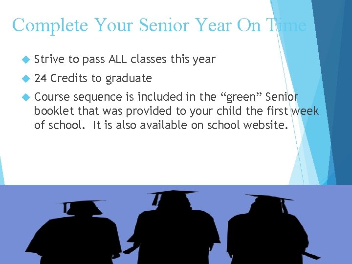 Complete Your Senior Year On Time Strive to pass ALL classes this year 24