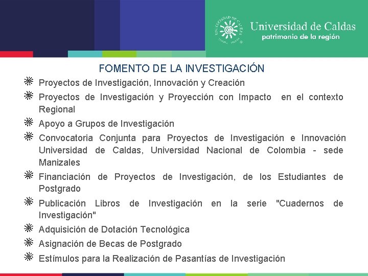 FOMENTO DE LA INVESTIGACIÓN Proyectos de Investigación, Innovación y Creación Proyectos de Investigación y