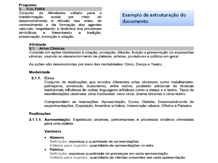 Exemplo da estruturação do documento 