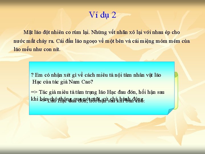 Ví dụ 2 Mặt lão đột nhiên co rúm lại. Những vết nhăn xô