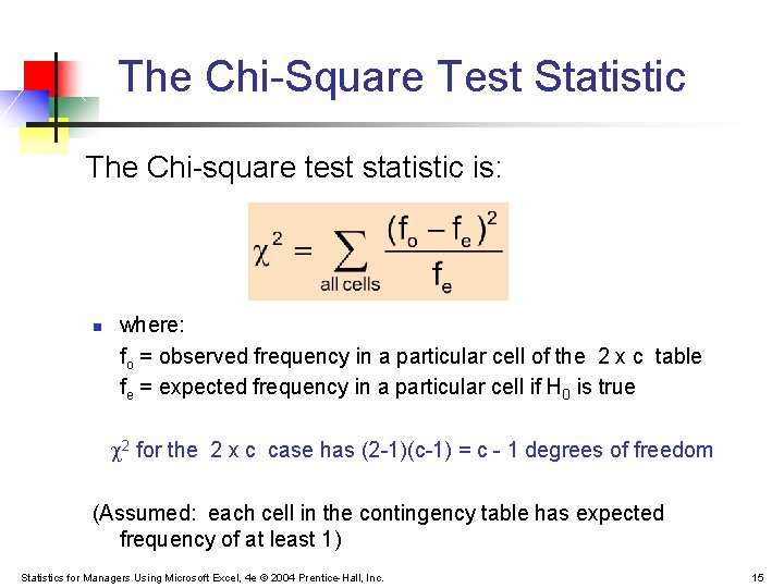 The Chi-Square Test Statistic The Chi-square test statistic is: n where: fo = observed The Chi-Square Test Statistic The Chi-square test statistic is: n where: fo = observed