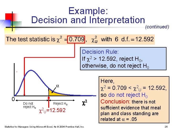 Example: Decision and Interpretation (continued) Decision Rule: If 2 > 12. 592, reject H Example: Decision and Interpretation (continued) Decision Rule: If 2 > 12. 592, reject H