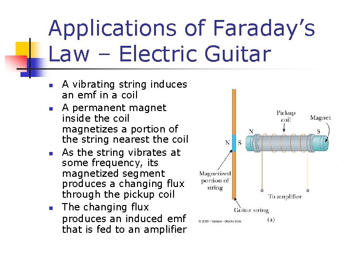 Applications of Faraday’s Law – Electric Guitar n n A vibrating string induces an