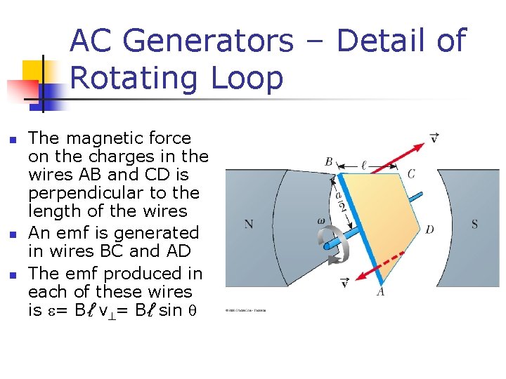 AC Generators – Detail of Rotating Loop n n n The magnetic force on